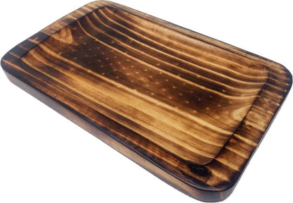 Curved Serving Tray - Pine Wood - Burnt Finish