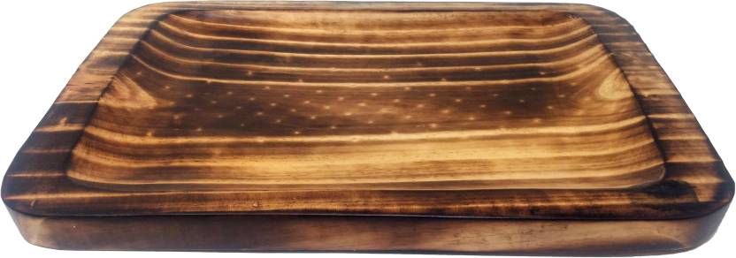 Curved Serving Tray - Pine Wood - Burnt Finish