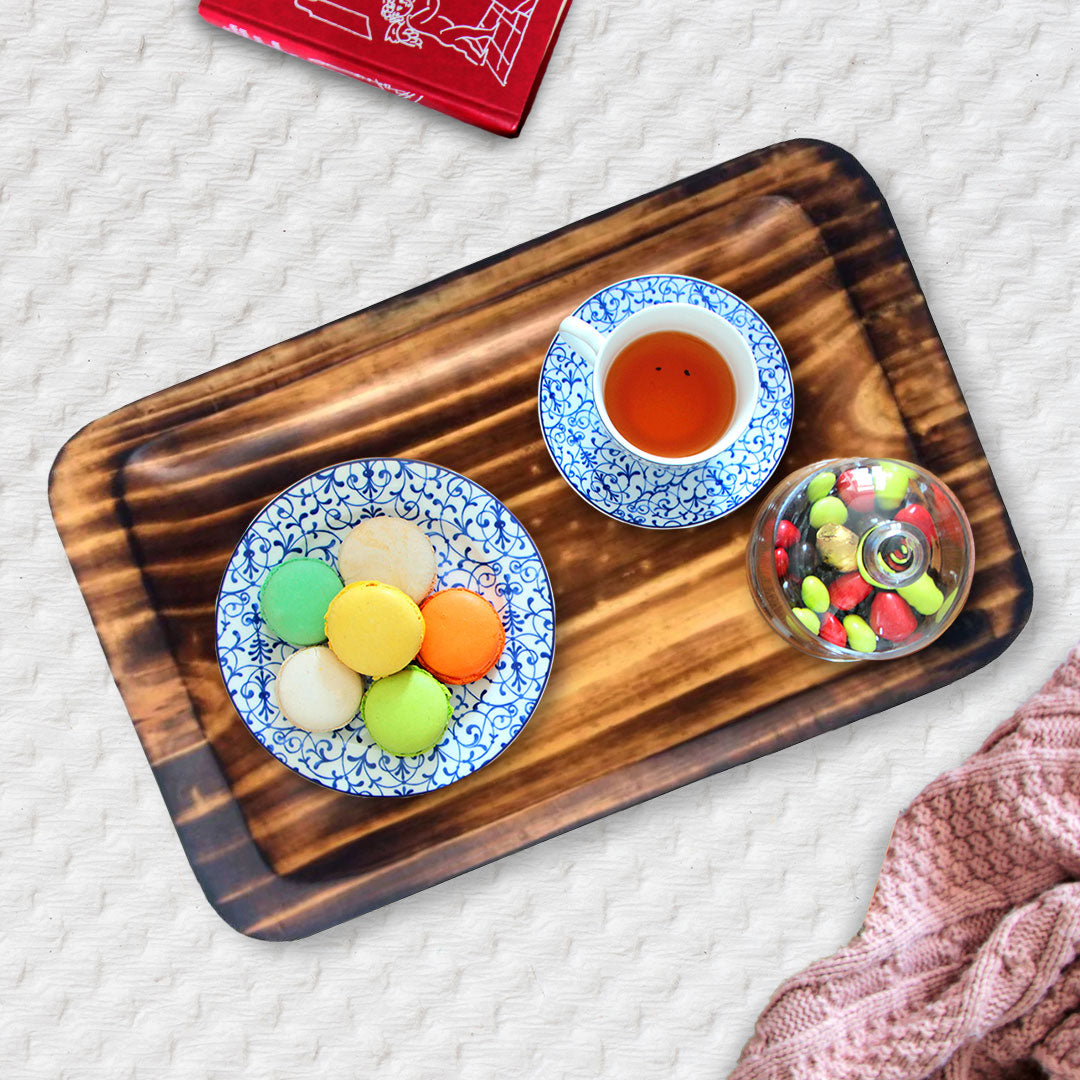 Curved Serving Tray - Pine Wood - Burnt Finish