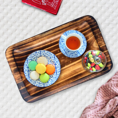 Curved Serving Tray - Pine Wood - Burnt Finish