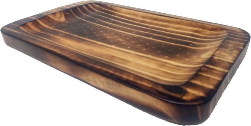 Curved Serving Tray - Pine Wood - Burnt Finish