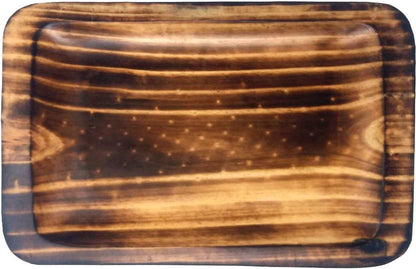 Curved Serving Tray - Pine Wood - Burnt Finish