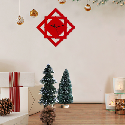 Wall Clock - Star/Square Design - Red