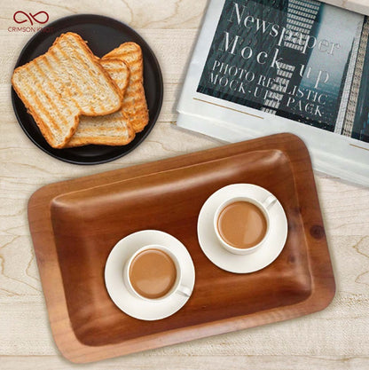 Wooden Serving Tray - Pine Wood - Walnut Finish